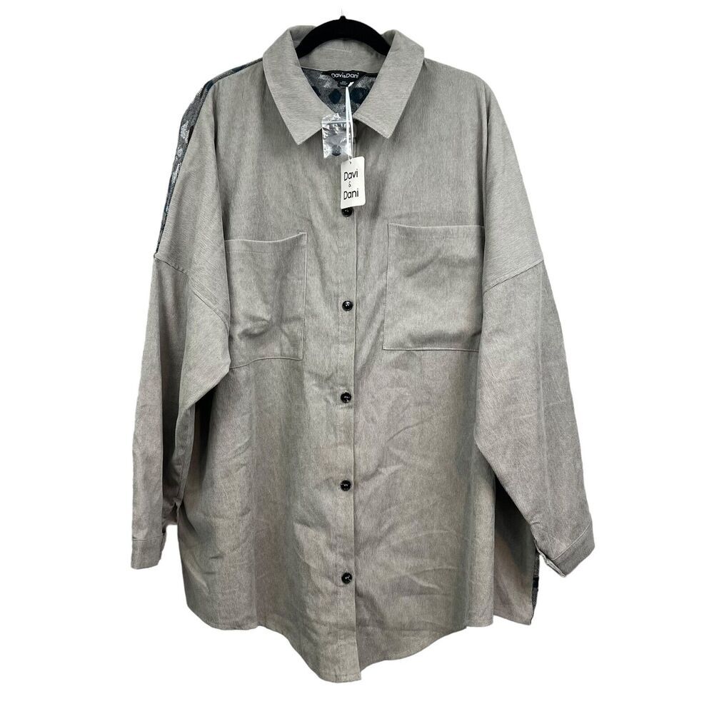 Davi & Dani Womens Jacket Collared Button Up Pockets Sage Blue Aztec Knit 3XL*